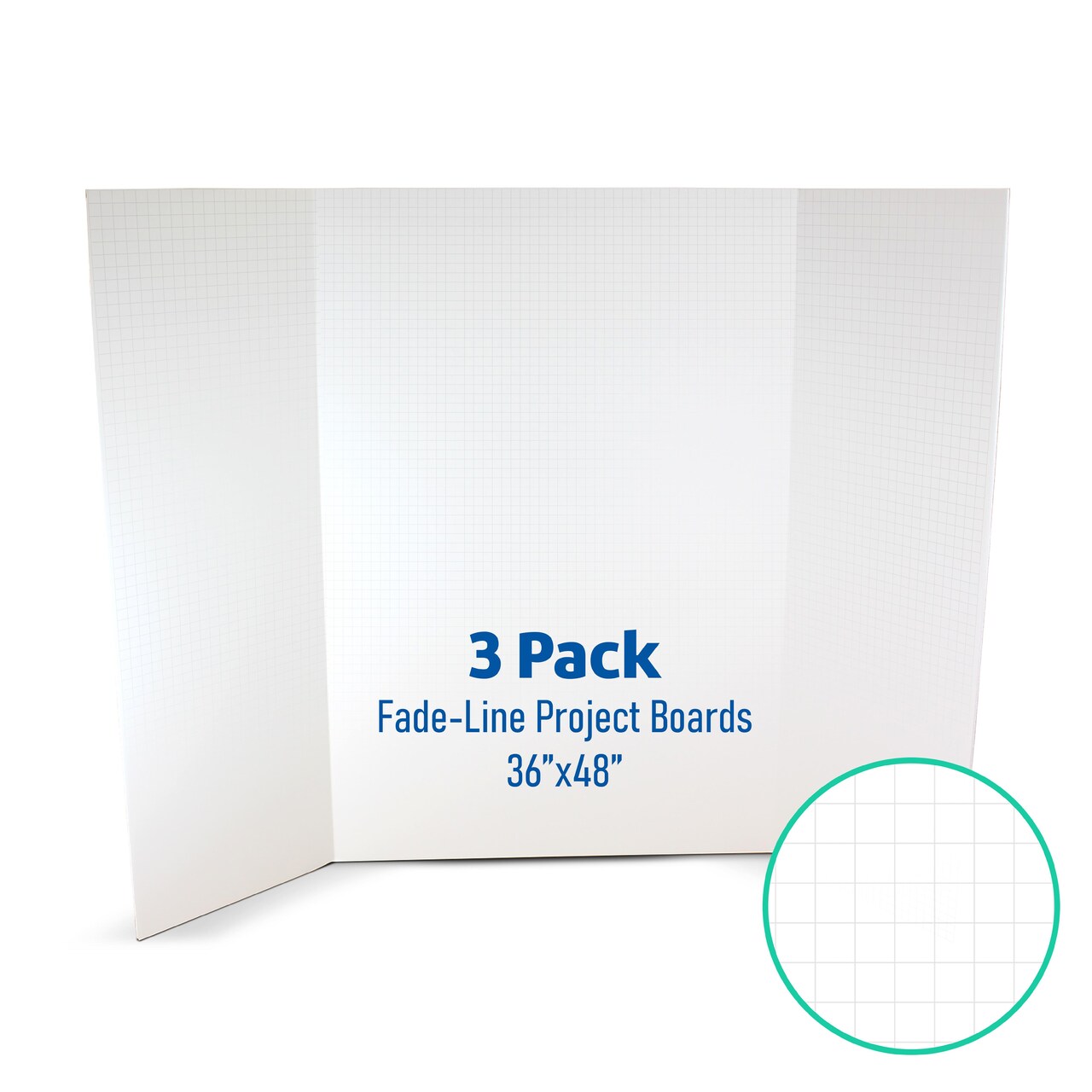 Flipside Products 36” x 48” Fade-Line White Foam Trifold Poster Board, 1/2" Subtle Grid Lines for Alignment & Visual Layouts, Arts, and Crafts, Pack of 3